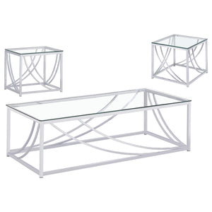 Coaster Lille 3-Piece Glass Top Coffee & End Table Set Chrome