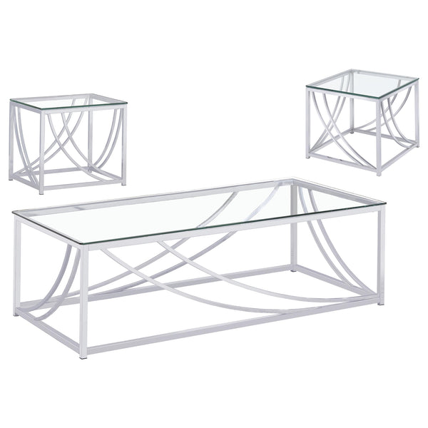 Coaster Lille 3-Piece Glass Top Coffee & End Table Set Chrome