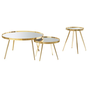 Coaster Kaelyn 3-Piece Round Coffee & End Table Set Gold
