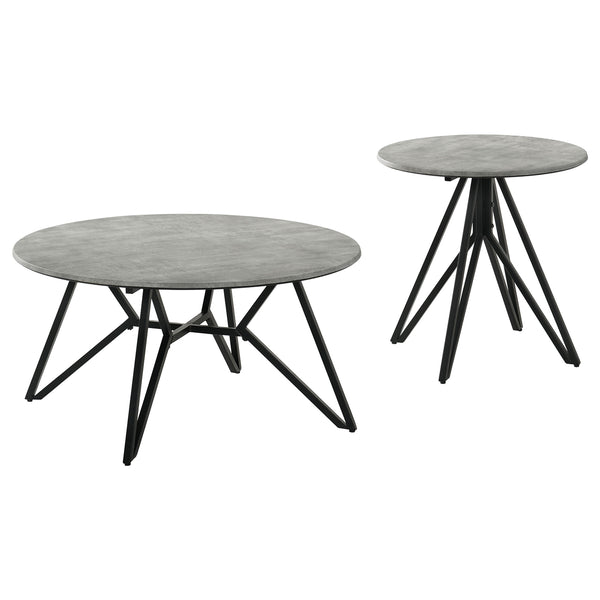 Coaster Hadi 2-Piece Round Smarttop Coffee & End Table Set Cement