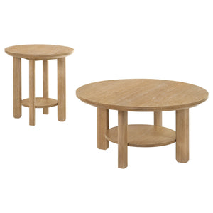 Coaster Ottowa 2-Piece Round Wood Coffee Table Set Washed Oak