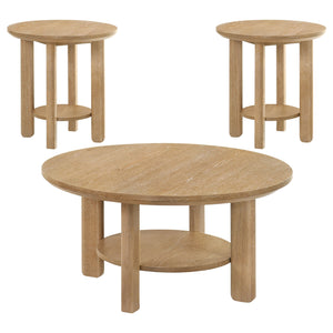 Coaster Ottowa 3-Piece Round Wood Coffee Table Set Washed Oak