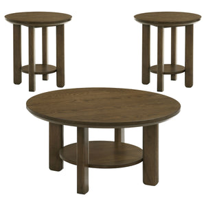 Coaster Ottowa 3-Piece Round Wood Coffee Table Set Brown