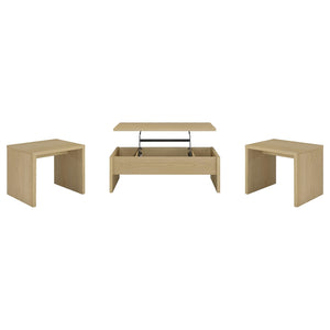 Coaster Canoga 3-Piece Lift Top Cocktail Coffee Table Set Light Oak