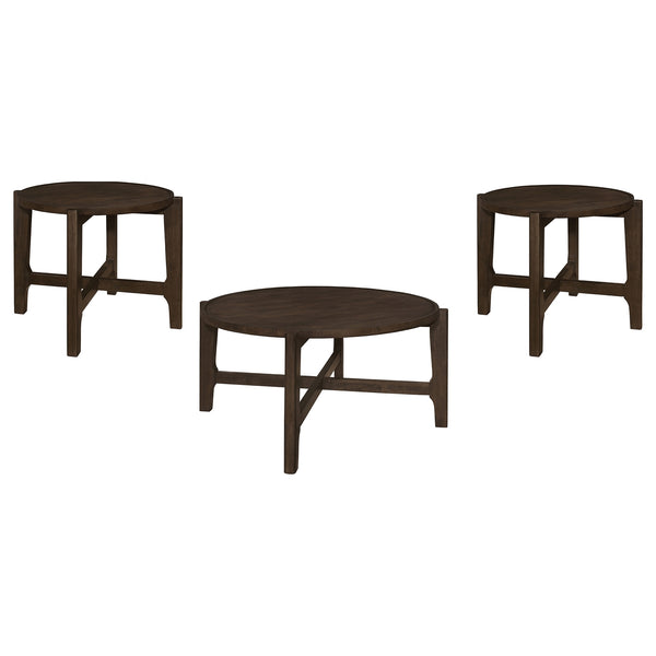 Coaster Cota 3-Piece Solid Wood Coffee & End Table Set Dark Brown