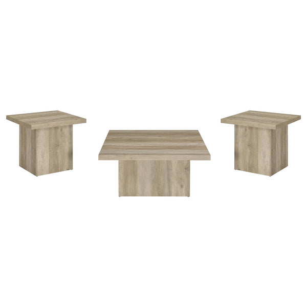 Coaster Devar 3-Piece Square Coffee End Table Set Distressed Pine