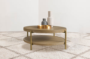 Coaster Arini Round Coffee Table With Storage Shelf Sand Wash