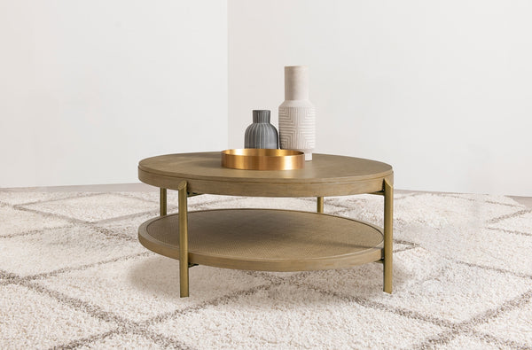 Coaster Arini Round Coffee Table With Storage Shelf Sand Wash