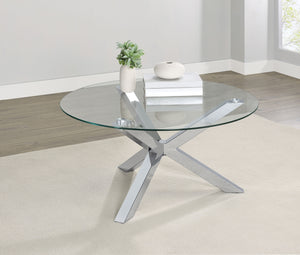 Coaster Kenzie Round Tempered Glass Top Cocktail Coffee Table Chrome