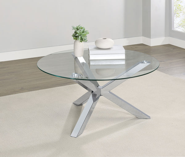 Coaster Kenzie Round Tempered Glass Top Cocktail Coffee Table Chrome