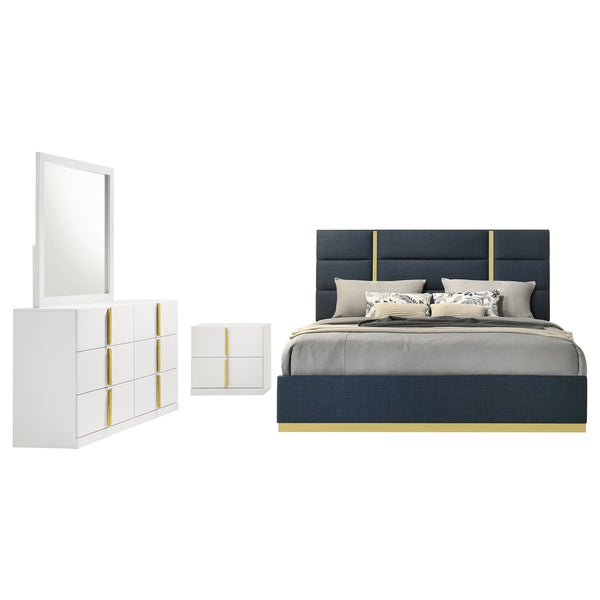 Coaster Ines 4-Piece King Bedroom Set Navy & White High Gloss