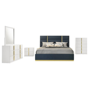 Coaster Ines 5-Piece King Bedroom Set Navy & White High Gloss