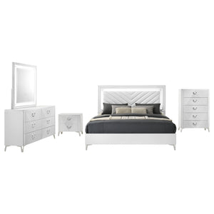 Coaster Cassia 5-Piece Queen LED Bedroom Set White High Gloss