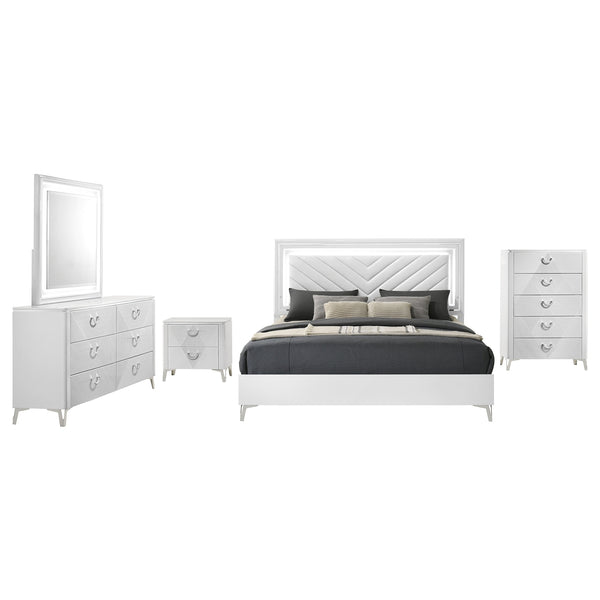 Coaster Cassia 5-Piece Queen LED Bedroom Set White High Gloss