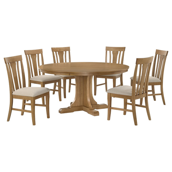 Coaster Hartville 7-Piece Round Dining Table Set Natural Light Brown