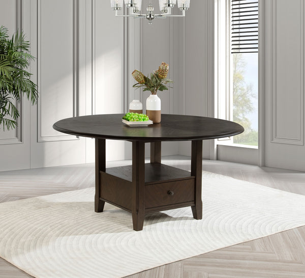 Coaster Twyla 60-Inch Round Dining Table With Drawer Dark Cocoa