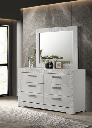 Coaster Ives 6-Drawer Dresser & Mirror White High Gloss