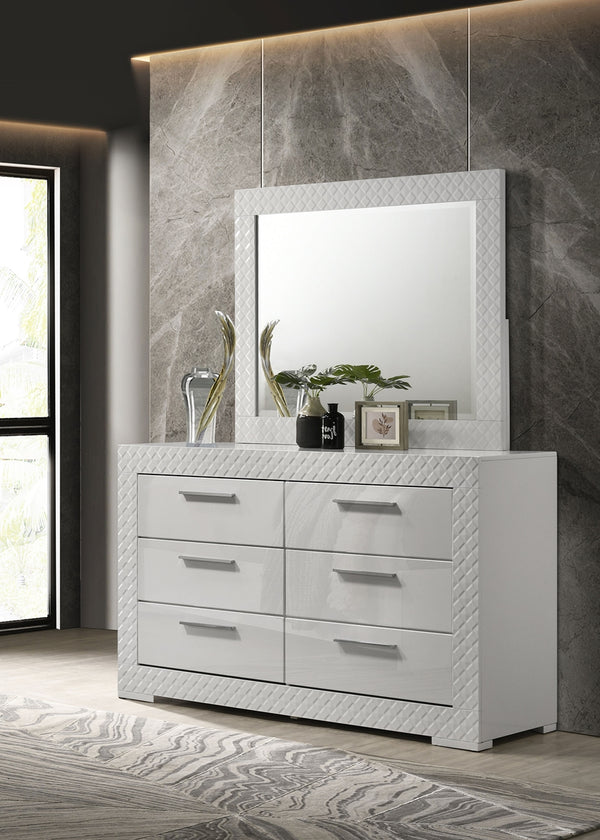 Coaster Ives 6-Drawer Dresser & Mirror White High Gloss