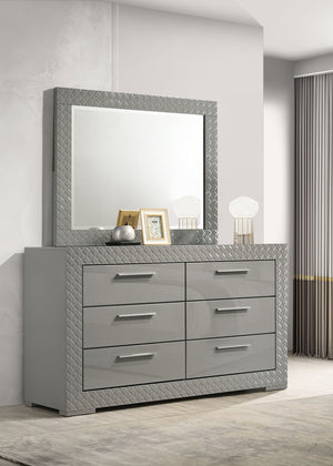 Coaster Ives 6-Drawer Dresser & Mirror Grey High Gloss