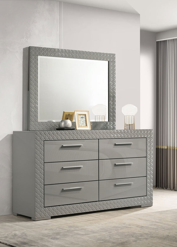 Coaster Ives 6-Drawer Dresser & Mirror Grey High Gloss