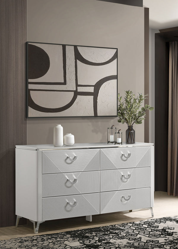 Coaster Cassia 6-Drawer Bedroom Dresser Cabinet White High Gloss