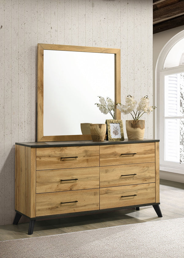 Coaster Kaywood 6-Drawer Dresser & Mirror Natural Pine