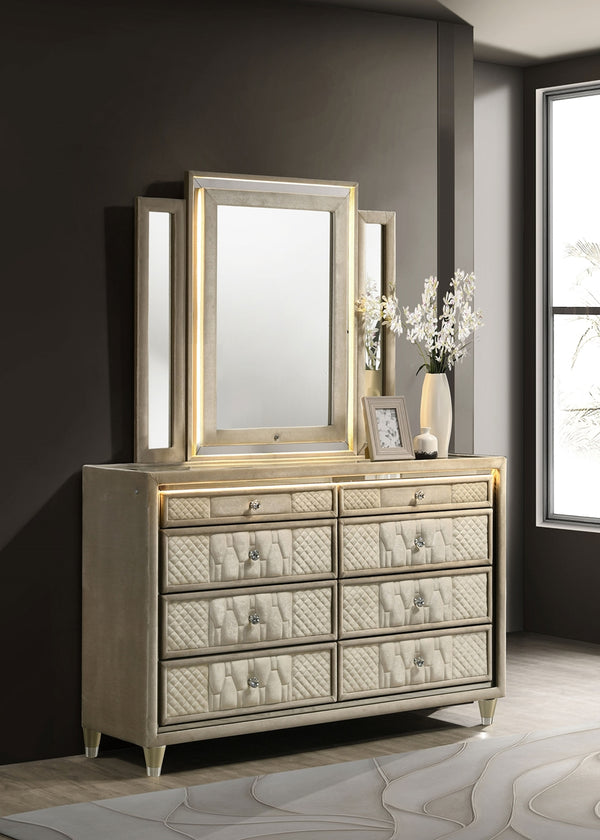 Coaster Lorient 8-Drawer LED Dresser With Mirror Ivory & Camel