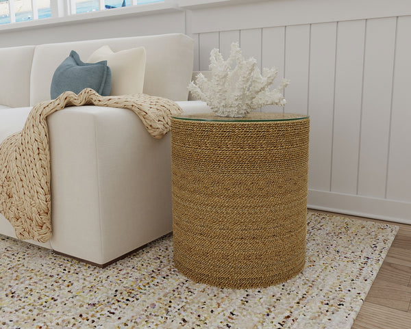 Coaster Halden Round Woven Seagrass Accent Side Table Light Brown