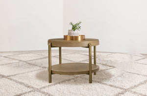 Coaster Arini Round End Side Table With Storage Shelf Sand Wash