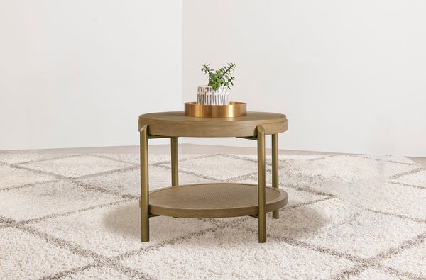Coaster Arini Round End Side Table With Storage Shelf Sand Wash