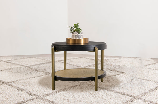 Coaster Arini Round End Side Table With Storage Shelf Black