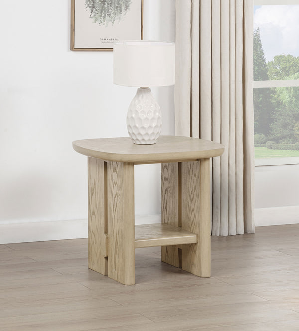 Coaster Kailani Coastal Square End Side Table With Shelf Beige Oak