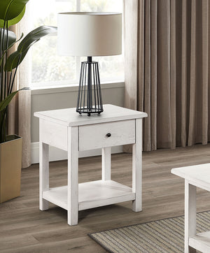 Coaster Payne 1-Drawer Wood End Table With Shelf Distressed White