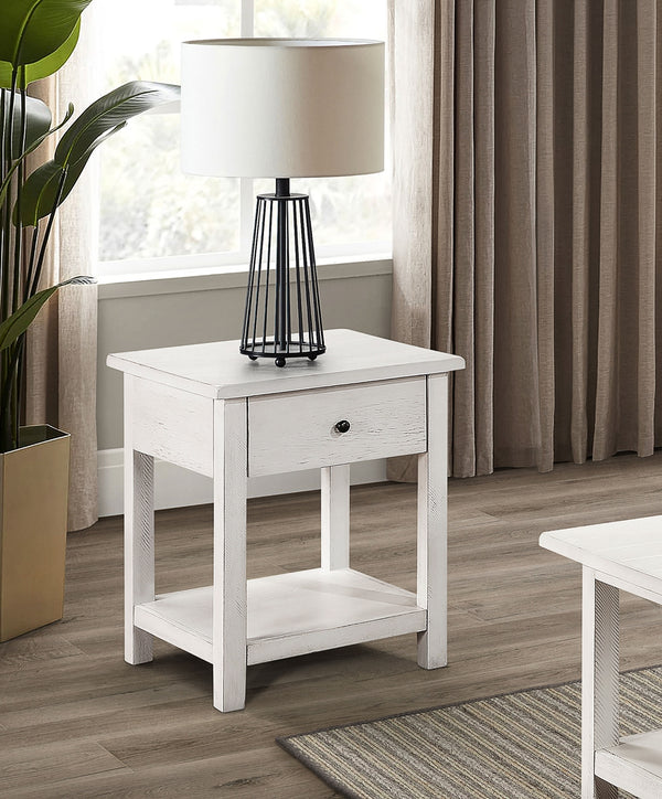 Coaster Payne 1-Drawer Wood End Table With Shelf Distressed White