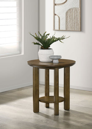 Coaster Ottowa 22-Inch Round Wood Side End Table With Shelf Brown