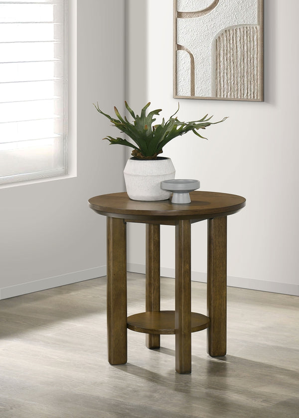 Coaster Ottowa 22-Inch Round Wood Side End Table With Shelf Brown