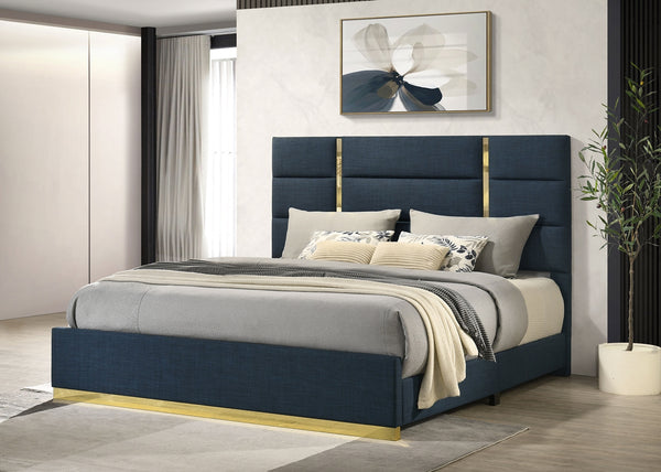 Coaster Ines 52-Inch Fabric Upholstered King Panel Bed Navy