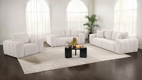 Coaster Burnett 3-Piece Chenille Upholstered Sofa Set Ivory