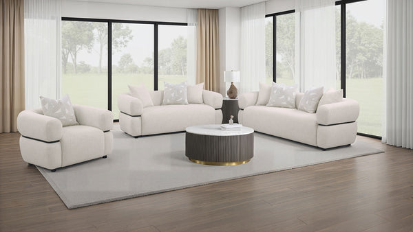 Coaster Jeanette 3-Piece Fabric Upholstered Round Arm Sofa Set Beige