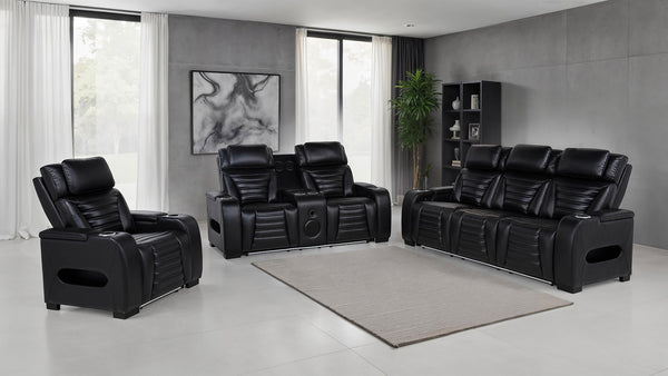Coaster Zuma 3-Piece Faux Leather Dual Power LED Sofa Set Black