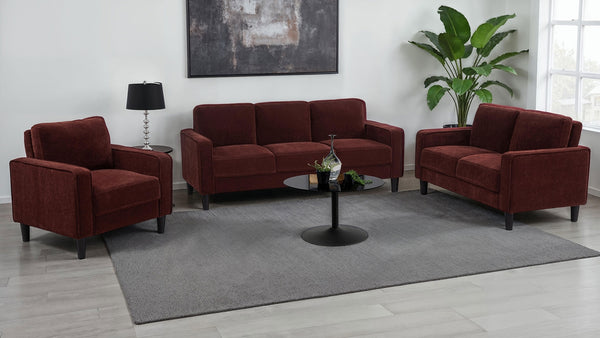 Coaster Ruth 3-Piece Fabric Upholstered Track Arm Sofa Rust Red