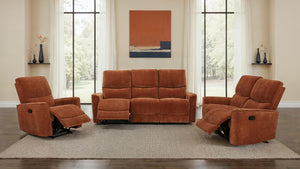 Coaster Navarro 3-Piece Upholstered Reclining Sofa Set Orange