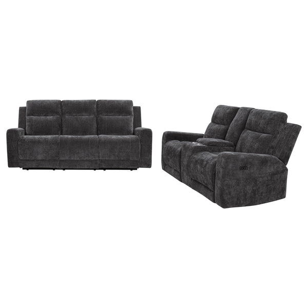 Coaster Kennett 2-Piece Chenille Power Reclining Sofa Set Dark Grey