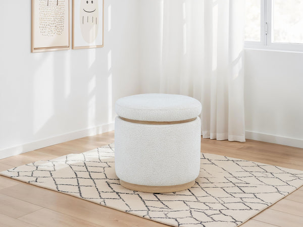 Coaster Remuda Boucle Upholstered Round Storage Ottoman Ivory