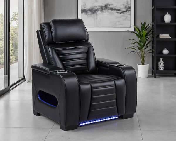 Coaster Zuma Faux Leather Upholstered Dual Power LED Recliner Black