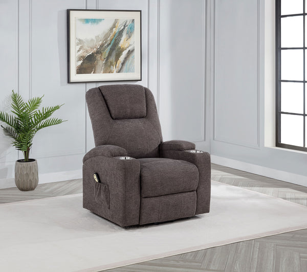 Coaster Louie Chenille Upholstered Power Lift Massage Chair Brown