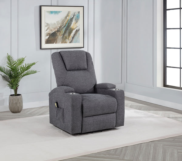 Coaster Louie Chenille Upholstered Power Lift Massage Chair Grey