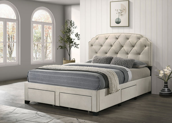 Coaster Marianna 4-Drawer Upholstered Queen Storage Bed Cream