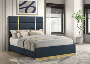 Coaster Ines 52-Inch Fabric Upholstered Queen Panel Bed Navy