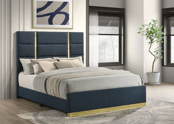 Coaster Ines 52-Inch Fabric Upholstered Queen Panel Bed Navy